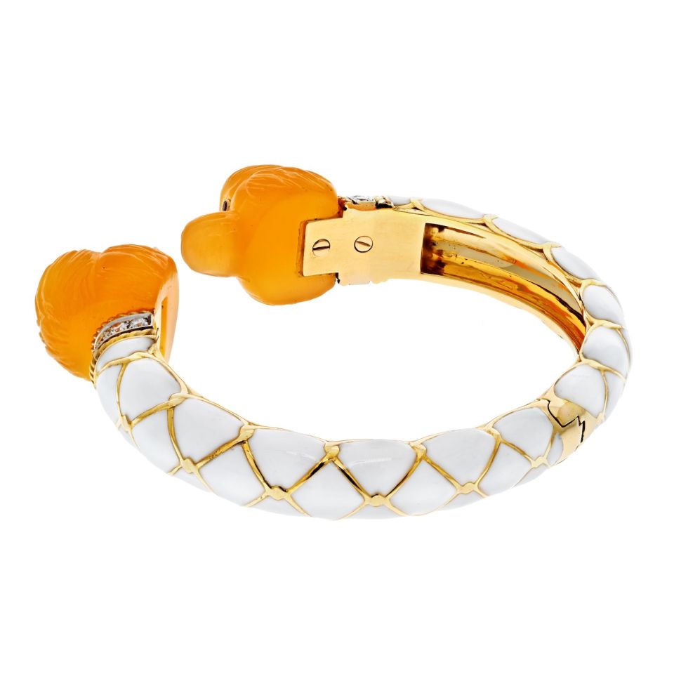 David Webb Platinum & 18K Yellow Gold Double Head Monkey Carnelian Bracelet - The Back Vault