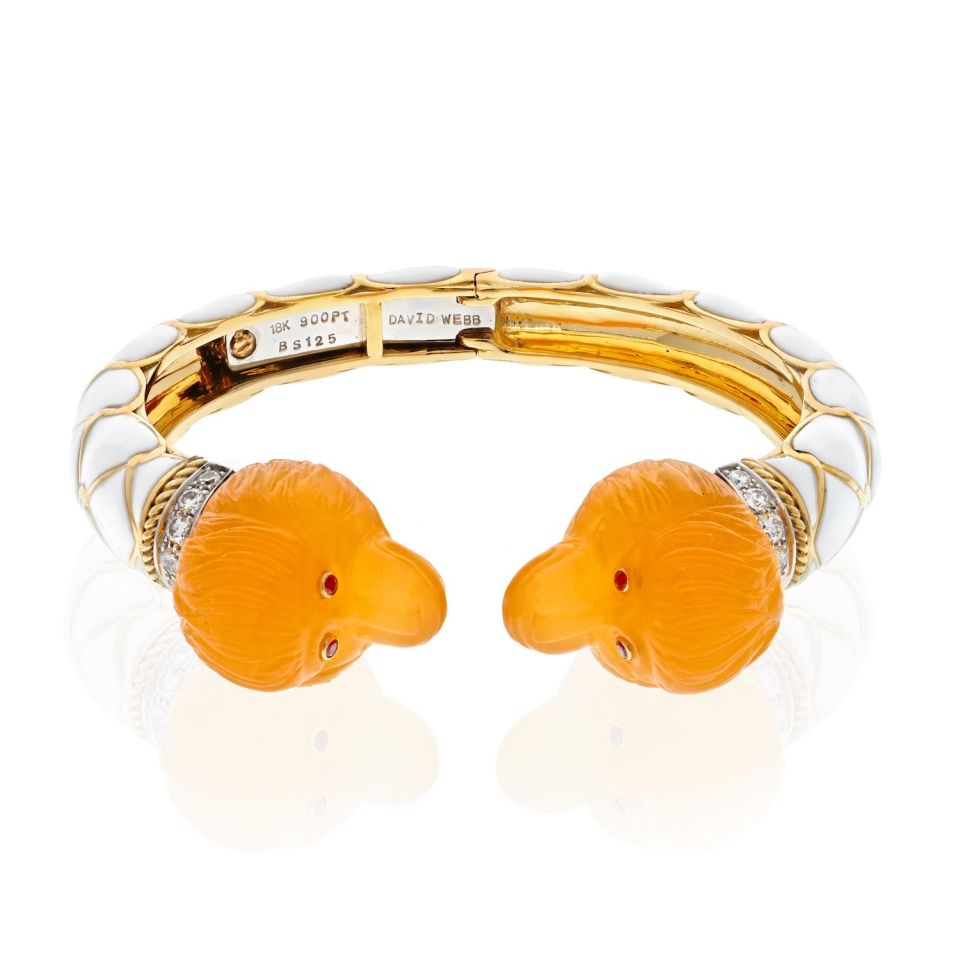 David Webb Platinum & 18K Yellow Gold Double Head Monkey Carnelian Bracelet - The Back Vault