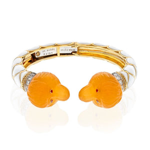 David Webb Platinum & 18K Yellow Gold Double Head Monkey Carnelian Bracelet