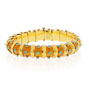 Tiffany & Co. Schlumberger Platinum & 18K Yellow Gold Coper Turquoise Bracelet