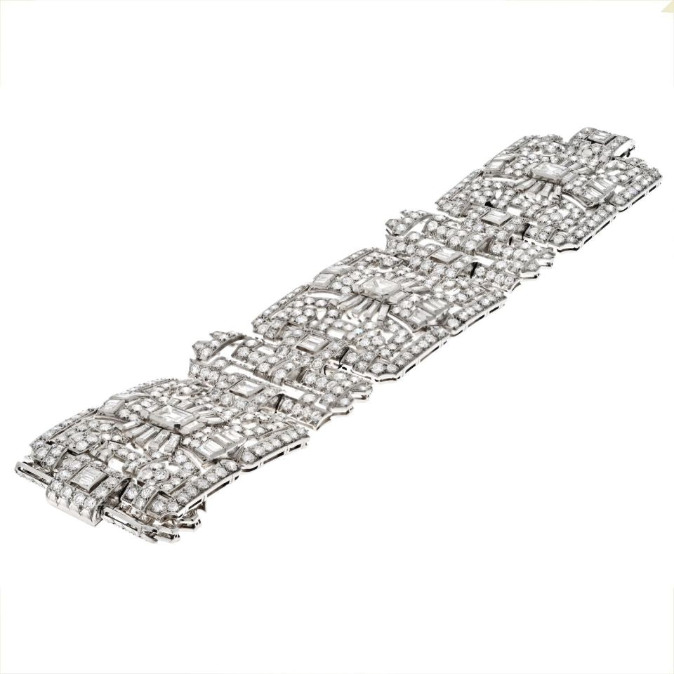 Platinum 1930's Statement Deco 47.00cttw Diamond Bracelet - The Back Vault