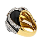 David Webb Platinum & 18K Yellow Gold Black Enamel Diamond Bombe Ring - The Back Vault