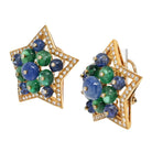 18K Yellow Gold Multicolor Sapphire, Green Emerald And Diamond Star Earrings - The Back Vault