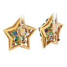 18K Yellow Gold Multicolor Sapphire, Green Emerald And Diamond Star Earrings - The Back Vault