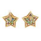 18K Yellow Gold Multicolor Sapphire, Green Emerald And Diamond Star Earrings - The Back Vault