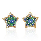 18K Yellow Gold Multicolor Sapphire, Green Emerald And Diamond Star Earrings - The Back Vault