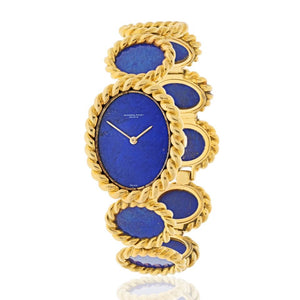 Audemars Piguet 18K Yellow Gold 1960's Blue Lapis Oval Link Women Wrist Watch