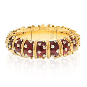 Tiffany & Co. Schlumberger Platinum & 18K Yellow Gold Red Enamel Papillon Bracelet