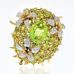 Tiffany & Co. Schlumberger Platinum/18K Yellow Gold Oval Cut Peridot And Diamond Brooch