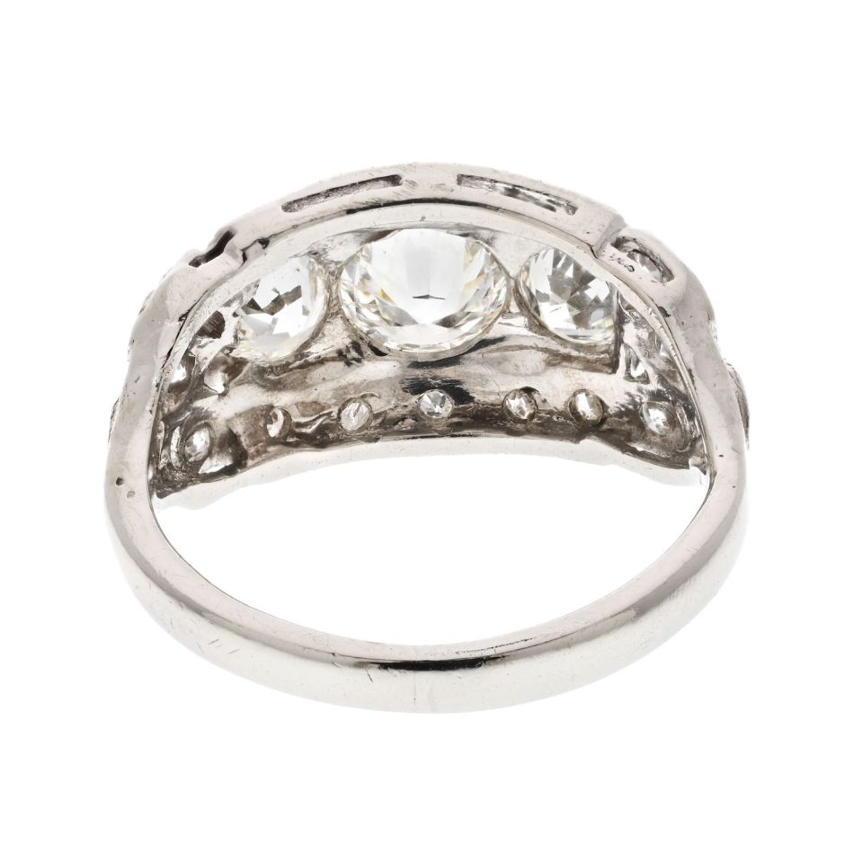 Platinum 2.50cttw Deco Diamond Three Stone Right Hand Ring - The Back Vault