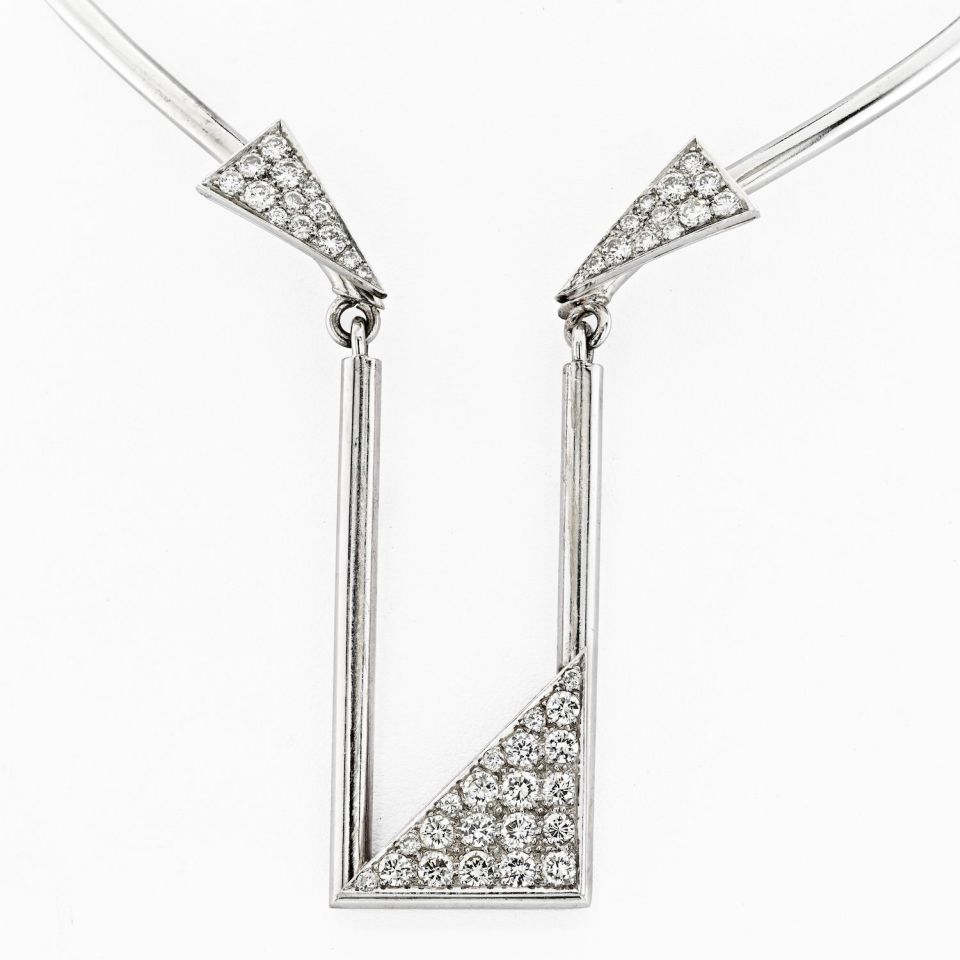 14K White Gold Geometrical Collar Necklace - The Back Vault