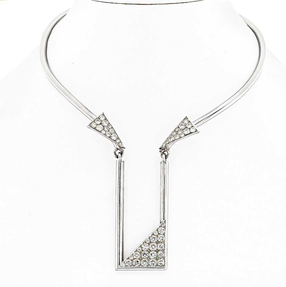 14K White Gold Geometrical Collar Necklace - The Back Vault