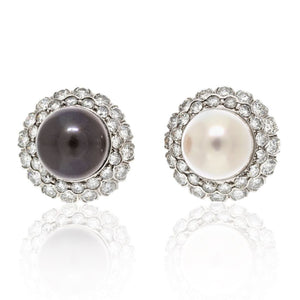 Chaumet 18K White Gold Bicolor Pearls Bombe And Diamond Clip-On Earrings