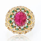 David Webb 18K Yellow Gold 1970's Ruby, Diamond and Emerald Cocktail Ring - The Back Vault