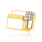 David Webb Platinum & 18K Yellow Gold Geometric White Enamel Diamond Ring - The Back Vault