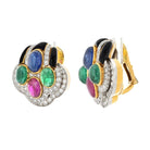 David Webb 18K Yellow Gold Black Enamel Diamond Sapphire Emerald Ruby Earrings - The Back Vault