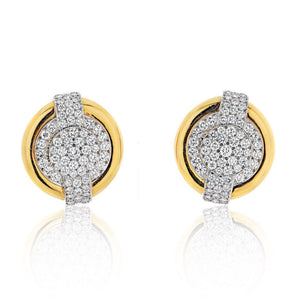 David Webb Platinum & 18K Yellow Gold 6.00cttw Diamond Round Shaped Clip On Earrings