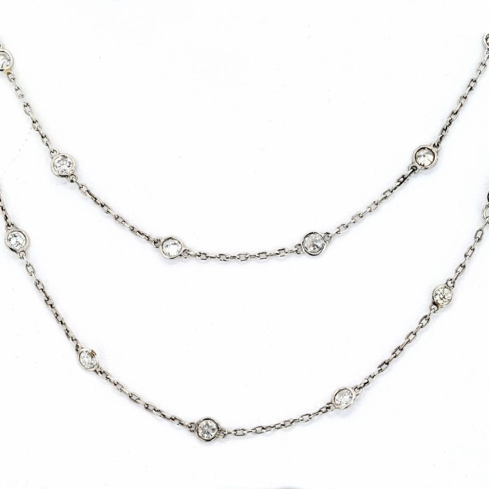 14K White Gold 5.00cttw Round Cut Diamond By The Yard Chain Necklace - The Back Vault