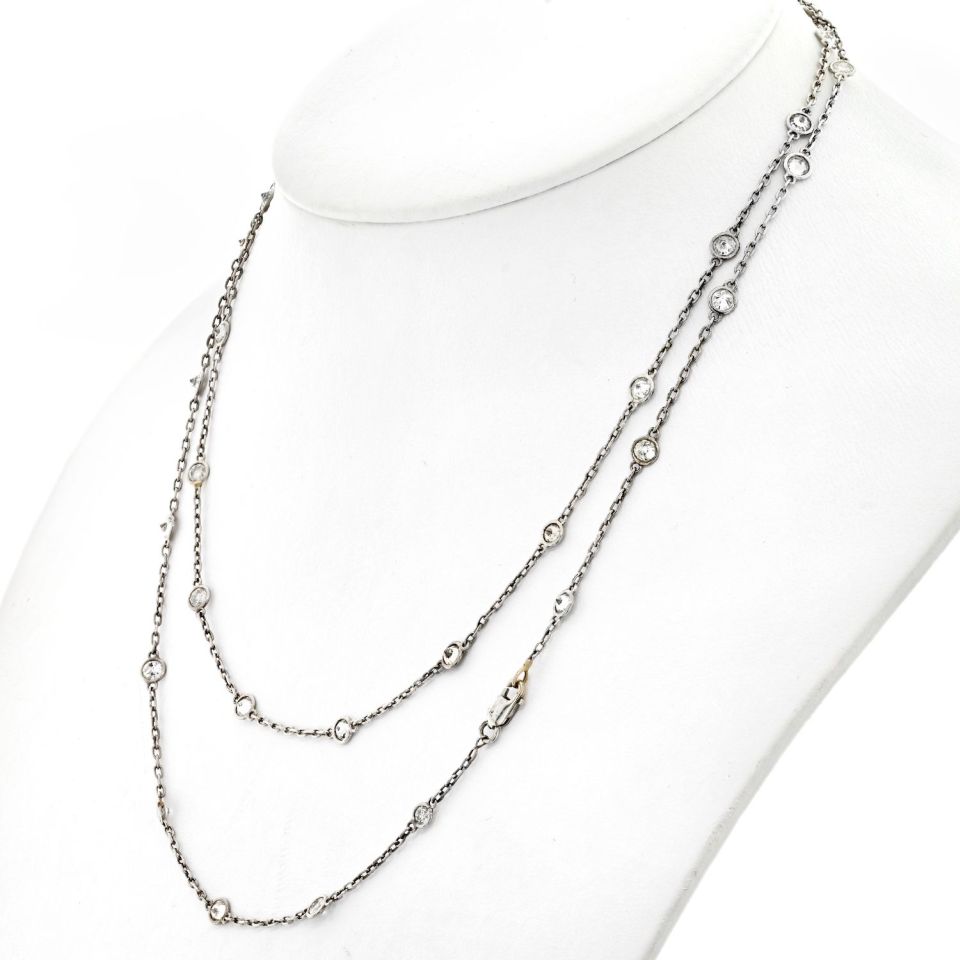 14K White Gold 5.00cttw Round Cut Diamond By The Yard Chain Necklace - The Back Vault