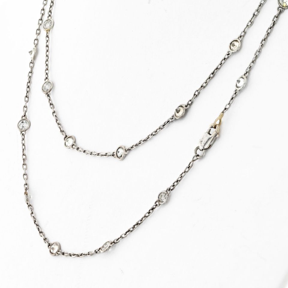 14K White Gold 5.00cttw Round Cut Diamond By The Yard Chain Necklace - The Back Vault