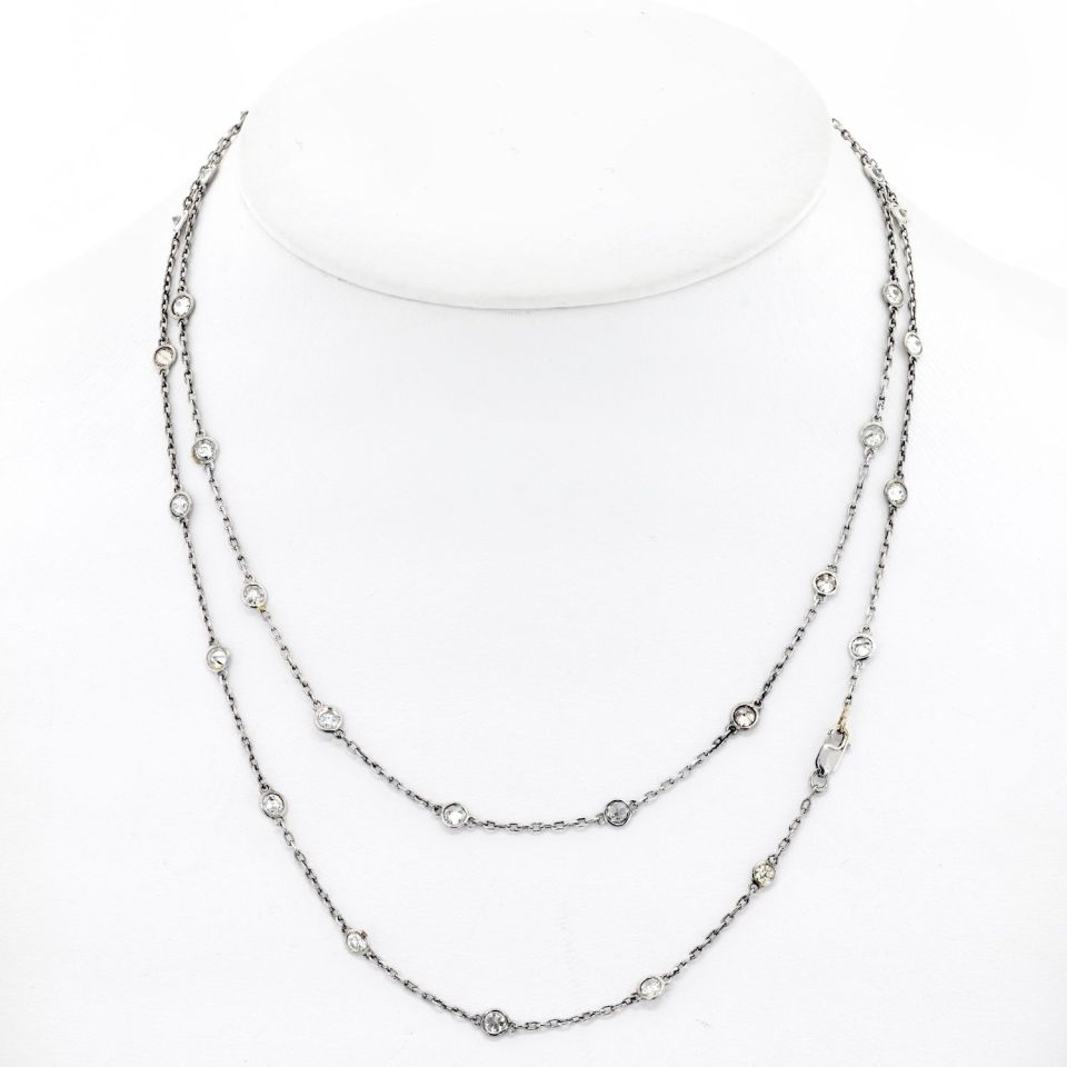 14K White Gold 5.00cttw Round Cut Diamond By The Yard Chain Necklace - The Back Vault