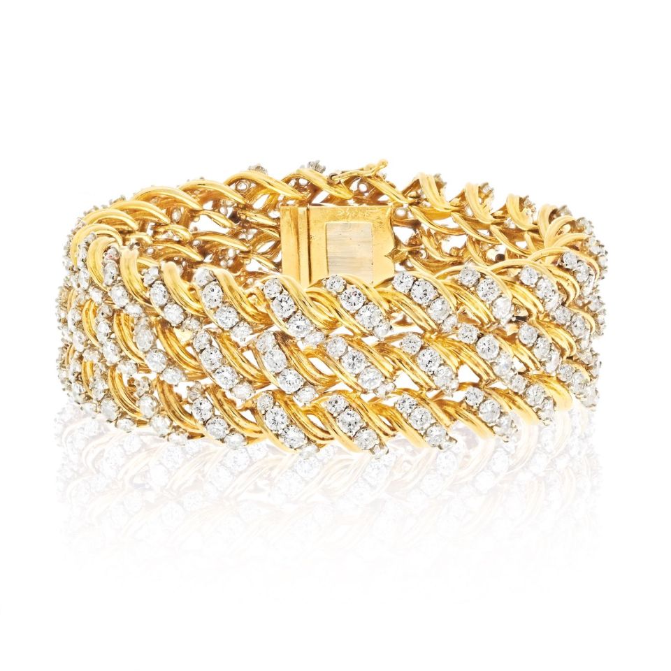 18K Yellow Gold 21.50cttw Round Diamond Bracelet - The Back Vault