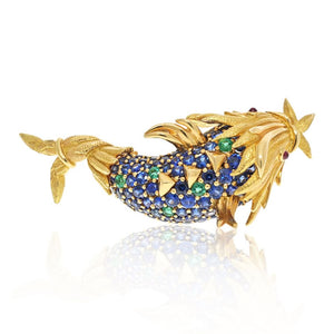 Tiffany & Co. Platinum & 18K Yellow Gold Schlumberger Sapphire Koi Fish Brooch