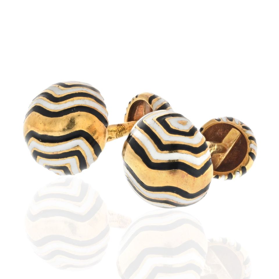 David Webb Platinum & 18K Yellow Gold Zebra Button Cuff Links - The Back Vault