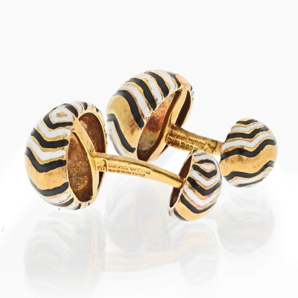 David Webb Platinum & 18K Yellow Gold Zebra Button Cuff Links - The Back Vault