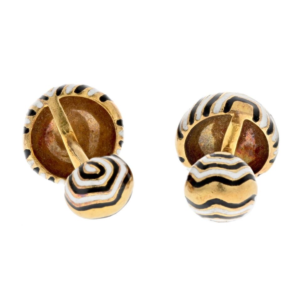 David Webb Platinum & 18K Yellow Gold Zebra Button Cuff Links - The Back Vault