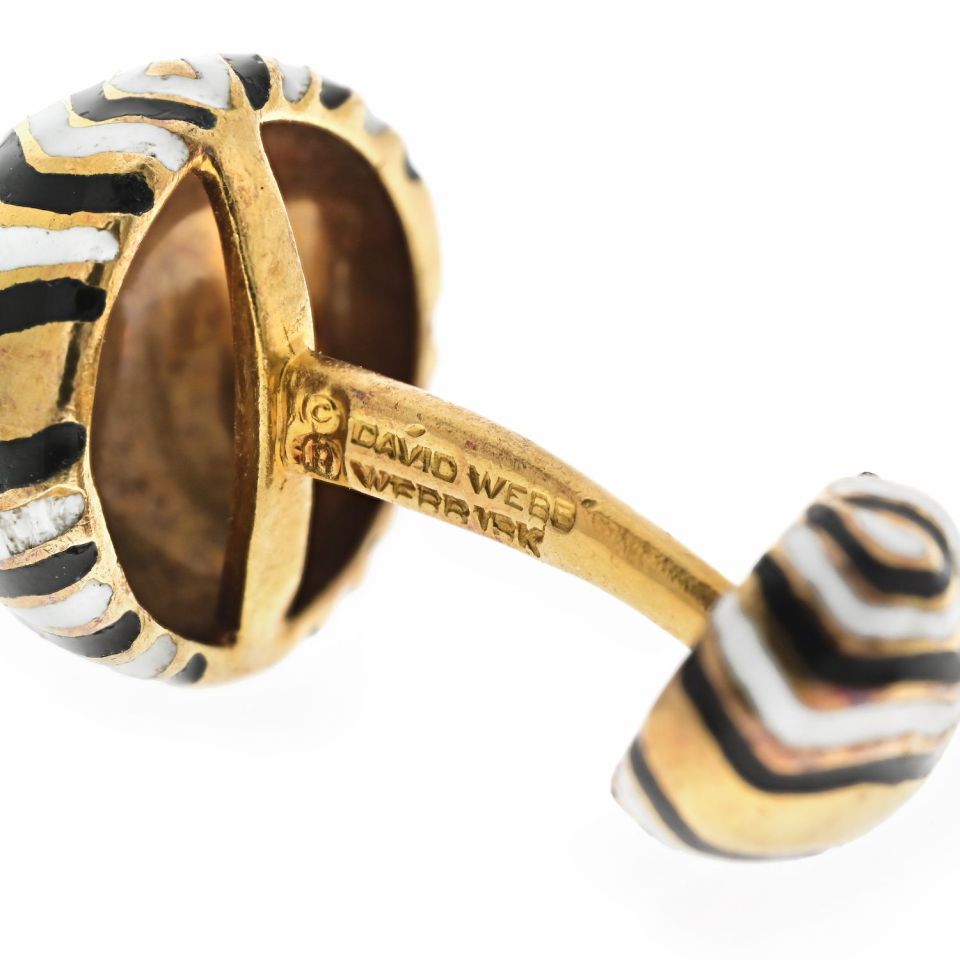 David Webb Platinum & 18K Yellow Gold Zebra Button Cuff Links - The Back Vault