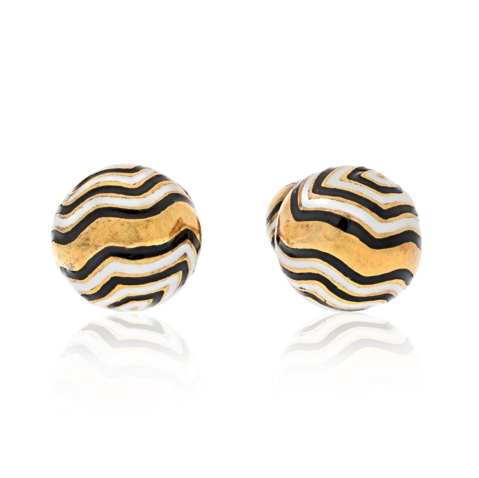 David Webb Platinum & 18K Yellow Gold Zebra Button Cuff Links - The Back Vault