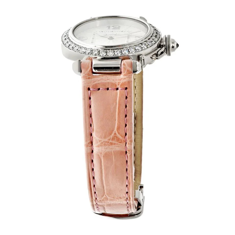 Cartier 18K White Gold 32mm Pasha Factory Diamond Bezel 2528 Women