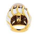 David Webb 18K Yellow Gold 1970's Coral Dome, White Enamel Diamond Ring - The Back Vault