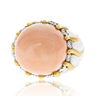 David Webb 18K Yellow Gold 1970's Coral Dome, White Enamel Diamond Ring - The Back Vault