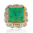 David Webb Platinum & 18K Yellow Gold 1960's Green Emerald Sugarloaf Ring - The Back Vault