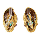 David Webb Vintage Platinum & 18K Yellow Gold Snake Green Emerald Ruby Diamond Clip On Earrings - The Back Vault