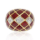 David Webb Platinum & 18K Yellow Gold Red Enamel Bombe Diamond Ring - The Back Vault