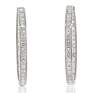 18K White Gold 10.71cttw Inside Out Princess Cut Diamond Hoop Earrings