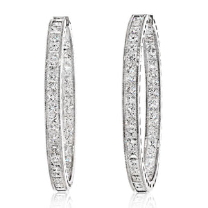 18K White Gold 12.87cttw Princess Cut Diamond Inside Out Hoop Earrings