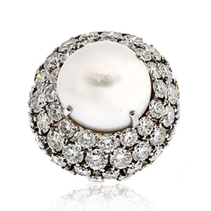 David Webb Platinum Diamond And South Sea Pearl Cocktail Ring