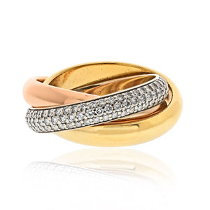 Cartier Trinity Tricolors 18K Tri Color 1999 One Pave Band Ring