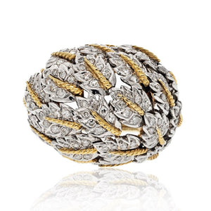 18K Two Tone 3.00cttw Estate Diamond Leaf Style Cocktail Ring