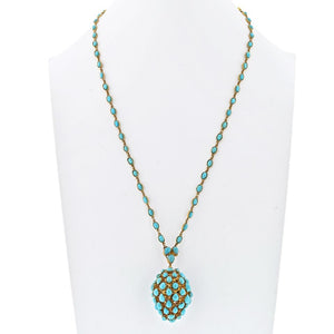 18K Yellow Gold Turquoise Acorn Pendant On A Chain Necklace