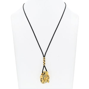 Cartier 18K Yellow Gold Panthere On A Black Cord Necklace