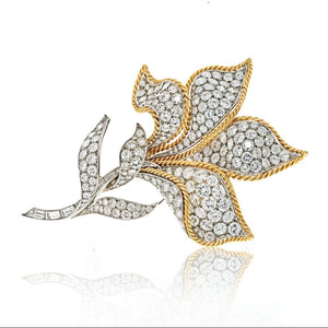 Platinum & 18K Yellow Gold 25.00cttw Diamond Flower Brooch