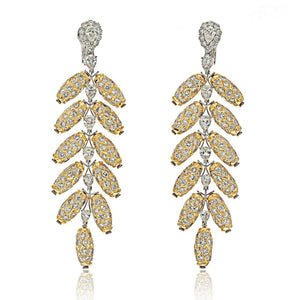 18K Two Tone 48.00cttw Diamond Feather Dangling Earrings