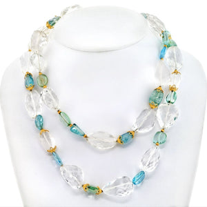 Verdura 18K Yellow Gold Aquamarine And Rock Crystal Checkerboard Finish Necklace