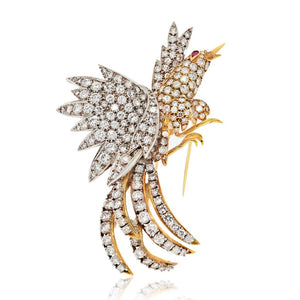 Platinum & 18K Yellow Gold 20 Carat Diamond Bird Brooch