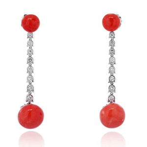 Platinum Coral Diamond Drop Earrings